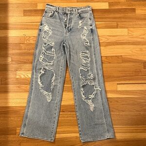 PacSun Vintage Blue Ripped Wide Leg Jeans